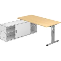 Hammerbacher Anbauschreibtisch T-Fuß 160x80cm Nussbaum / Silber