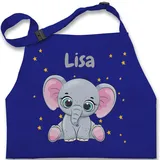 Kinderschürze Schürze Kinder Jungen Mädchen - Süßer Elefant mit Name personalisiert I Elefanten Geschenk Elefantenmotiv - 7-14 Jahre - Royalblau - personalisierte elephant geschenke und - 7-13 Jahre
