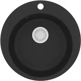 vidaXL Granitspüle rund schwarz + Handbetätigung 505 x 395 mm