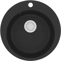 vidaXL Granitspüle rund schwarz + Handbetätigung 505 x 395 mm