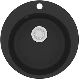 vidaXL Granitspüle rund schwarz + Handbetätigung 505 x 395 mm