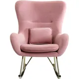 KADIMA DESIGN Schaukelstuhl aus Samt: Wippfunktion, Samt-Sitzschale, 74x101x89 cm, Rosa/Dunkelgrau/Hellgrau, 120 kg Belastung.
