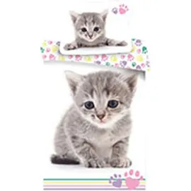 COFI 1453 Bettwäsche Katze Grau/Weiß 140 x 200 cm + 70 x 90 cm