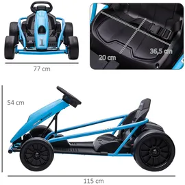 Homcom Kinder Elektro Gokart Drift Kart mit Langsamem Start, Musik, Hupe und Sicherheitsgurt, Kinderfahrzeug für 8-12 Jahre Kinder, Blau