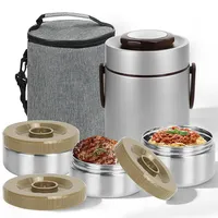 PQHIQ Thermobehälter Essen 2L/67oz Edelstahl Warmhaltebehälter 3-lagige Isolierbehälter für Speisen, Auslaufsicherer Speisewärmer mit Tragetasche für Erwachsene & Unterwegs, Silber