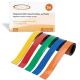 ECENCE Magnetstreifen Beschreibbar - 5 Rollen - Magnetband 100x2cm wiederverwendbar - Kennzeichnungsband für Haushalt, Schule & Büro - Magnet-Etiketten