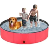 Taeku Hundepool für Große Kleine Hunde, Faltbare Haustier Planschbecken PVC rutschfest Pools Verschleißfest Schwimmbecken Hundebadewanne (Rot 120 * 30)