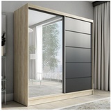 mebloland Schwebetürenschrank mit Spiegel 200 cm 2 Türen, schwarz)