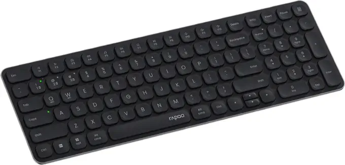 RAPOO E9310M Kabellose Tastatur, ultradünne Tastatur der Blade-Serie, unterstützt 4 Geräte, leise, kompakt, batteriebetrieben, für Windows/Mac/Linux/Chrome – deutsches Layout – Schwarz
