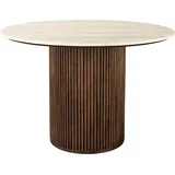 Dutchbone Arda Esstisch Rund 115 cm Travertin/ Holz - Beige