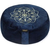 DiMonde Zafu Meditationskissen Yogakissen Rund - Buchweizenschälen - Waschbarer Bezug mit Griff - Baumwolletasche - Mandala - Sitzhöhe 13 cm Durchmesser 33 cm (blau)