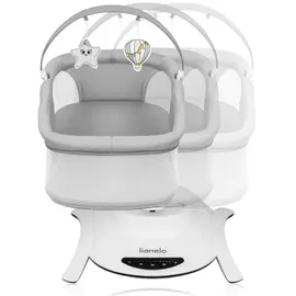 lionelo - Babywippe mit Melodie 2-in-1 BELLA Grey Concrete + Fernbedienung - Weiß/Grau
