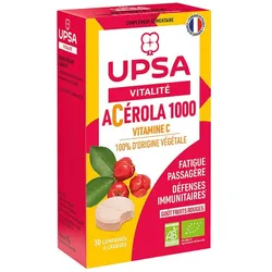 Acerola 1000 BIO Upsa - 30 Kautabletten - Erwachsene - Nahrungsergänzungsmittel, Geschmack nach roten Früchten - Vorübergehende Müdigkeit und Immunabwehr