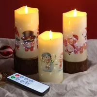 Eywamage Weihnachtskerzen mit Fernbedienung, Weihnachtsmann Schneemann Faser Optik Flammenlose LED Stumpenkerzen 3er-Pack