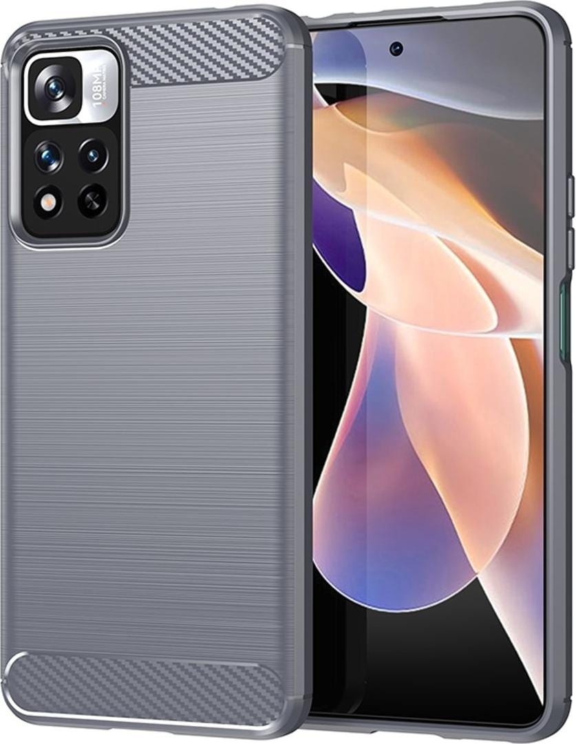 König Design Hülle Handy Schutz für Xiaomi Sony Samsung Case Cover Bumper Carbon Optik Etuis (Xiaomi Redmi Note 11 Pro+, Xiaomi Redmi Note 11 Pro), Smartphone Hülle, Grau