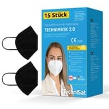 TechniSat TECHNIMASK 2.0 15 Stück FFP2 Maske aus Deutschland (5-lagige Atemschutzmaske mit hochwertigem Vlies, dermatologisch getestet, Made in Germany) Farbe: Schwarz