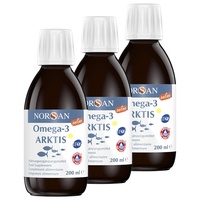 NORSAN Premium Omega 3 Arktis Dorschöl hochdosiert 3x 200 ml / 2.000mg Omega 3 pro Portion mit Zitronengeschmack/Omega 3 Öl mit EPA & DHA/Omega 3 Premium Öl mit 800 IE Vitamin D3