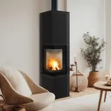 Kratki Kaminofen | TORA/L 8 kW | Nero Assoluto | weißer Brennraum