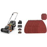 WORX WG743E Akku-Rasenmäher 40V – Profi Rasenmäher mit Mulchfunktion & PowerShare Akku – Rasenmähen ohne Kabel – Ideal für Gärten bis zu 500m2 & WA2069 Schleifblatt-Set für WX648 Detailschleifer