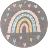 Paco Home Kinderteppich »Nino 887«, rund, Kurzflor, Spielteppich, Motiv Regenbogen & Herzen, Kinderzimmer, grau