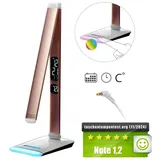 EAXUS Eaxus® LED Schreibtischlampe mit RGB-Farbwechsel - Dimmbar mit Touch-Funktion, Uhr, Kalender & Temperaturanzeige, Kupferfarben