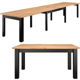 Esstisch Gilberto 100x200 cm ausziehbar – 4 Einlegeplatten – max. 440 cm – Eiche Craft – Massivholzbeine – Tisch für 16 Personen - Schwarz