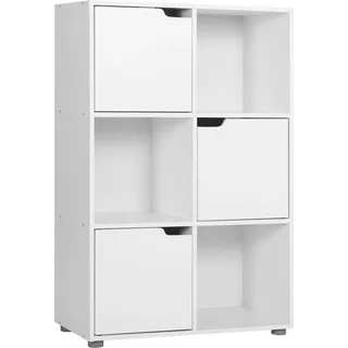 Woltu Bücherregal Bücherschrank Standregal, mit 3 Türen, 6 Fächer, Holzwerkstoff : Weiß Farbe: Weiß - Weiß