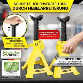 Dunlop Unterstellbock Stahl 285-425 mm gelb höhenverstellbar 3000 kg max. Belastbarkeit
