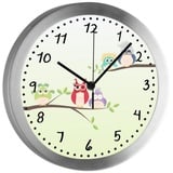 CreaDesign Funkwanduhr Funkuhr, Kinder Wanduhr, Kinderuhr, Kinderzimmer Eulenfamilie (geräuscharmes Uhrwerk) bunt