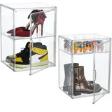 Attelite Schuh-Aufbewahrungsboxen, Kofferraum- und Schuhkarton-Organizer mit verstellbarer Trennwand, 2er-Set, Schuhboxen, transparenter Kunststoff, stapelbar mit Deckel, große