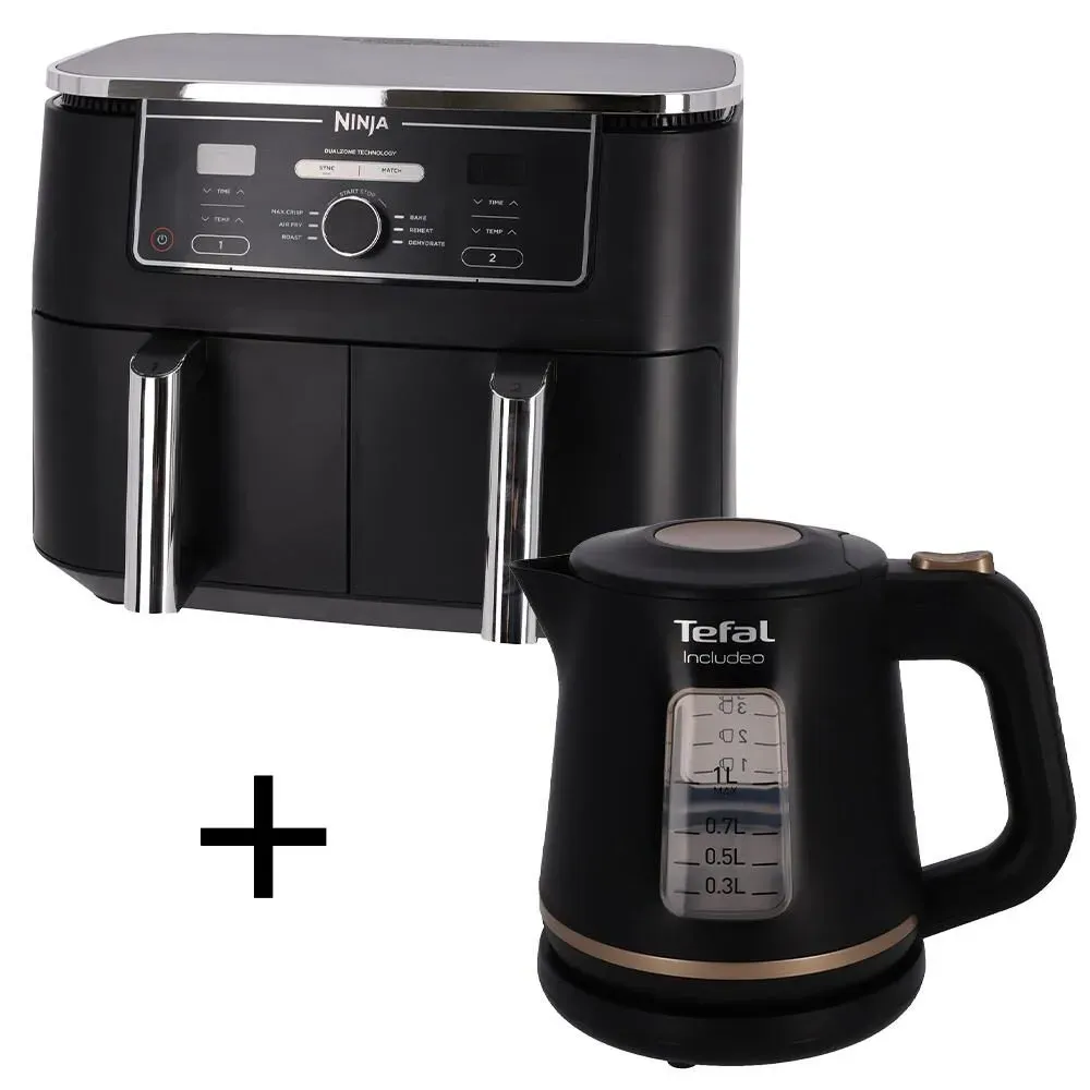 Ninja Doppel-Heißluftfritteuse AF400EU + Tefal Includeo Wasserkocher 1l KI5338