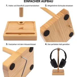 My Fat Gorilla Kopfhörer Ständer aus Bambus, Kopfhörer Halter mit Smartphone Ständer, Headset Ständer mit Ablage, Headphone Stand aus Holz - Braun