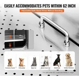 Vevor Professionelle Hundepflegewanne 1574,8mm Edelstahl Tierbadewanne Hundewaschstation 200kg Hunden Pflege Dusche Hundewaschanlage Haustierpflege...