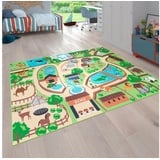 Paco Home Kinderteppich »Bino 563«, rechteckig, 4 mm Höhe, Kurzflor, Straßen-Spiel-Teppich, Motiv Zoo, Kinderzimmer, beige