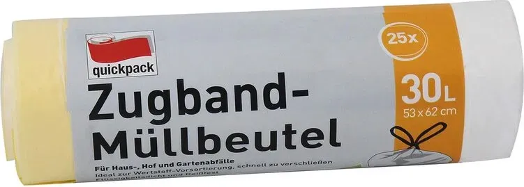 Quickpack Zugbandmüll- Beutel Weiß 53X62Cm 30L 25 St