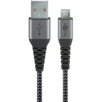 Wentronic Micro-USB-B/USB-A Textilkabel mit Metallsteckern 1.0m grau/silber (49282)