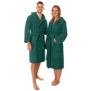 Lavea Bademantel Mexico, Lang, Premium Morgenmantel aus 100% Baumwolle, mit Kapuze, howertiger Bindegürtel, Weich & Saugstark - Spa Feeling für Zuhause grün L