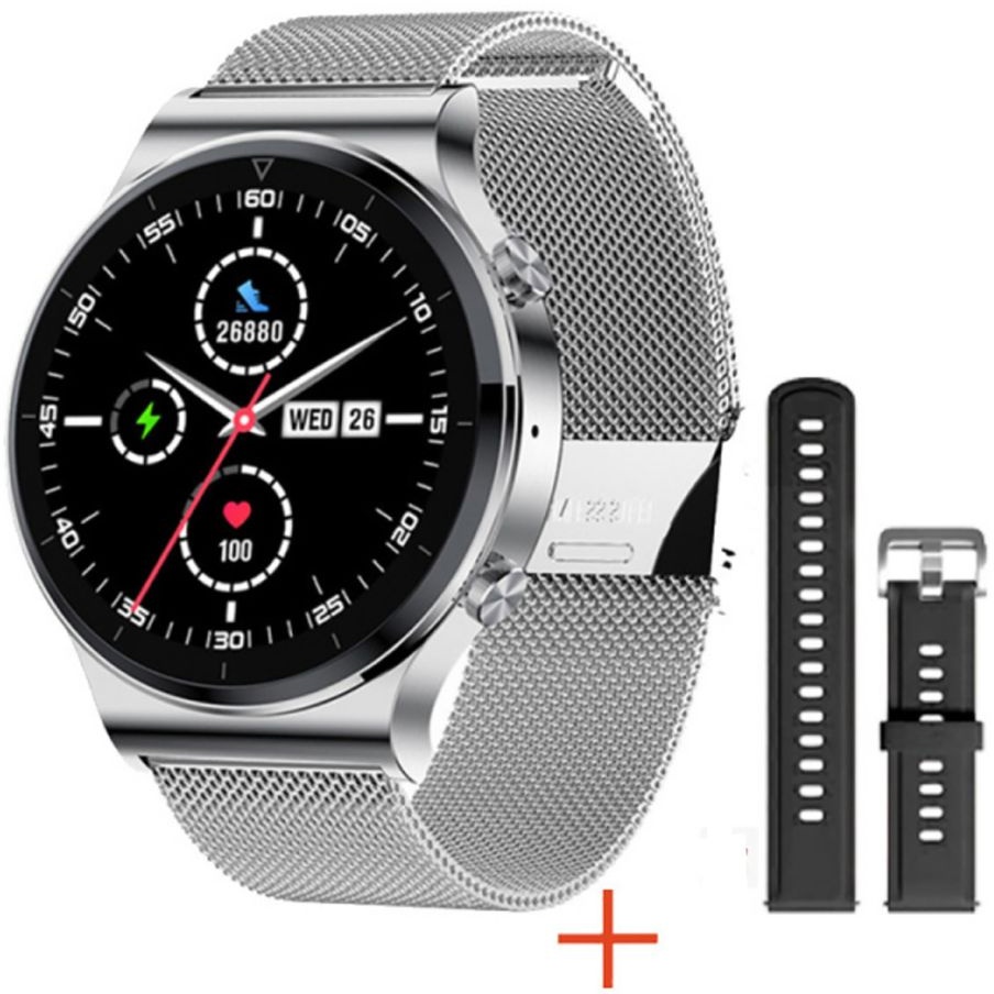 TPFNet Smartwatch mit Milanaise Armband für Damen & Herren - individuelles Display - Smart Watch Armbanduhr - Modell SW22 - Silber