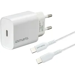 4SMARTS Smartphone-Ladegerät "Schnelllade-Set 20W mit 1.5m USB-C zu USB-C Kabel", weiß, B:4,1cm H:8,2cm T:2,6cm, Ladegeräte, 20W Schnellladegerät iPhone Ladekabel USB-C Ladegerät PD Schnelllader