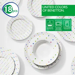 Benetton - 18-teiliges Geschirrset aus hochwertigem Steingut, Design mit Punkten