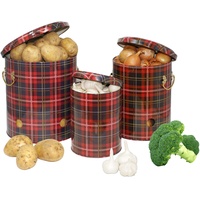 Lashuma 3er Set Kartoffelbehälter groß, Zwiebeltopf zur Aufbewahrung, Knoblauchtopf rot Motiv: Karo