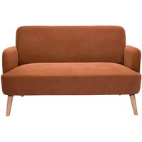 Skandinavisches Sofa aus rostbraunem Stoff mit Samteffekt und hellem Holz 2-Sitzer ISKO