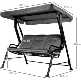 Outsunny Hollywoodschaukel grau/schwarz 3-Sitzer 84A-140BK