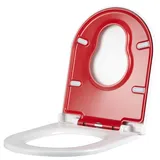 FCS Bathroom Wc-Sitz Antibakterieller für Erwachsene und Kinder Premium Kinder Familien Toilettendeckel Quick Release Easy clean Einfache Montage, D-Form (Color : Red)