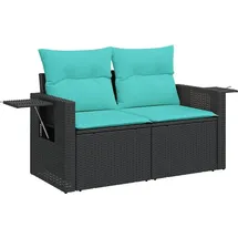 vidaXL 7-teiliges Gartensofa-Set mit Kissen, schwarzes Polyrattan - Schwarz