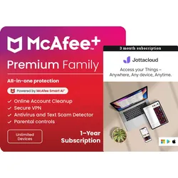 McAfee+ Premium Family | 1 Jahr | Identitätsschutz | Jugendschutz + Jottacloud unbegrenzte Cloud-Backups