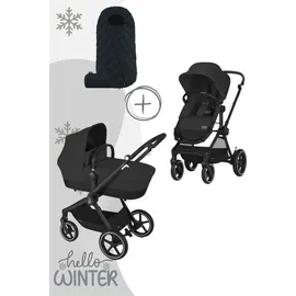Cybex EOS Lux Kinderwagen (2-in-1 Kinderwagen) inkl. Snogga 2.0 Fußsack, Farbe:Moon Black / Black