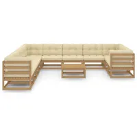 vidaXL 12-tlg Garten-Lounge-Set Kissen Honigbraun Massivholz