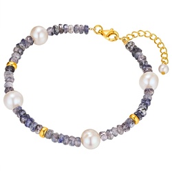 Valero Pearls Perlen-Armband Sterling Silber Kyanit Süßwasser-Zuchtperle in Gelbgold 17,0 cm Basislänge + 3,0 Verlängerung Damen 