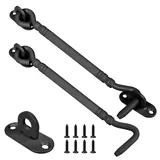 Sturmhaken Schwarz Fensterhaken Fensterstopper,Aufgerüstet und Verdickt für Obere und Untere Türsturmhaken Aus Holz Mit 8 Stück Montageschrauben (2PCS 8-Zoll)